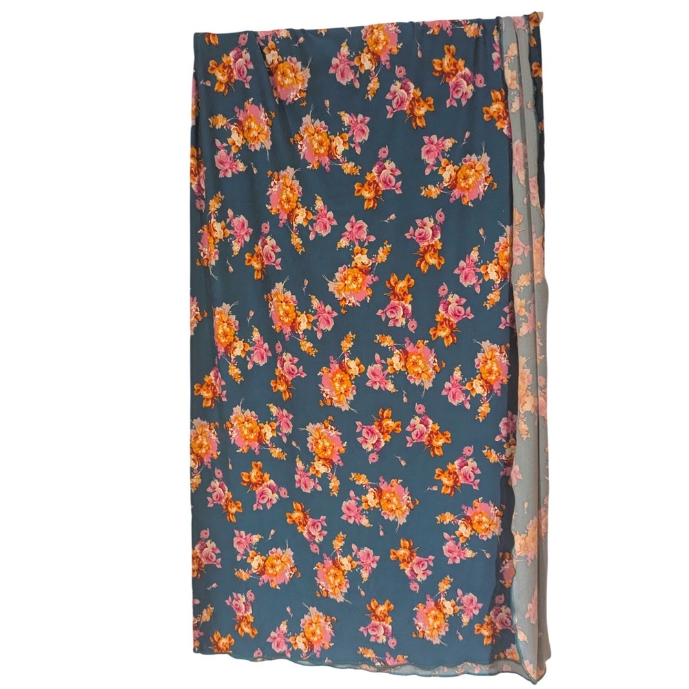 COZYS Floral Scarf Blanket OS Teal Orange Rose Handmade USA Cottagecore Wrap‎